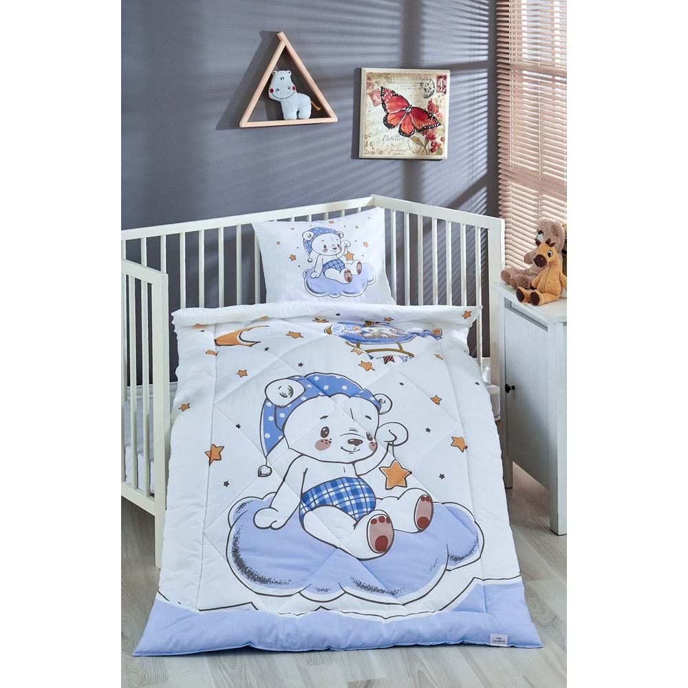 Komfort Home Baskılı %100 Pamuklu Silikon Elyaf Bebek Yorganı+Yastık