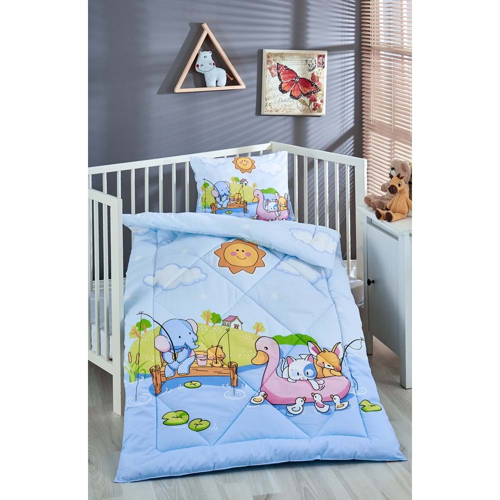 Komfort Home Baskılı %100 Pamuklu Silikon Elyaf Bebek Yorganı+Yastık