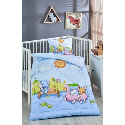 Komfort Home Baskılı %100 Pamuklu Silikon Elyaf Bebek Yorganı+Yastık