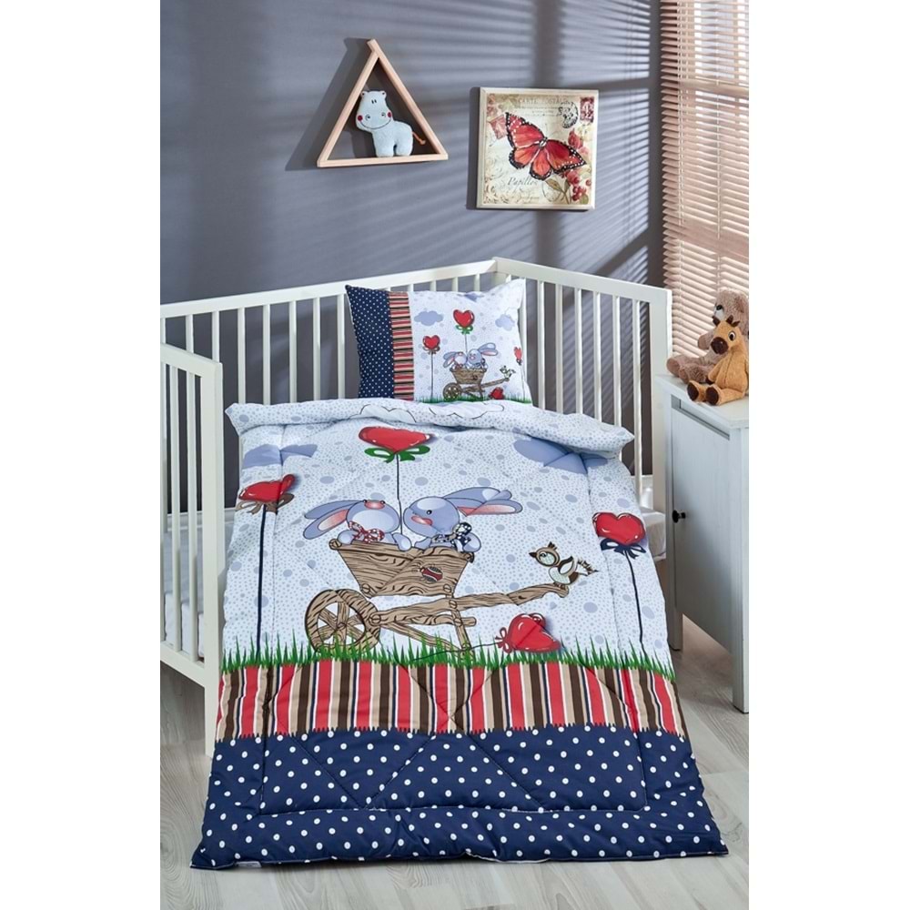Komfort Home Baskılı %100 Pamuklu Silikon Elyaf Bebek Yorganı+Yastık
