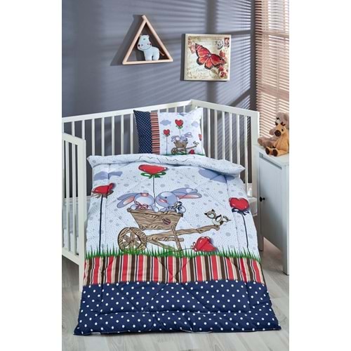 Komfort Home Baskılı %100 Pamuklu Silikon Elyaf Bebek Yorganı+Yastık
