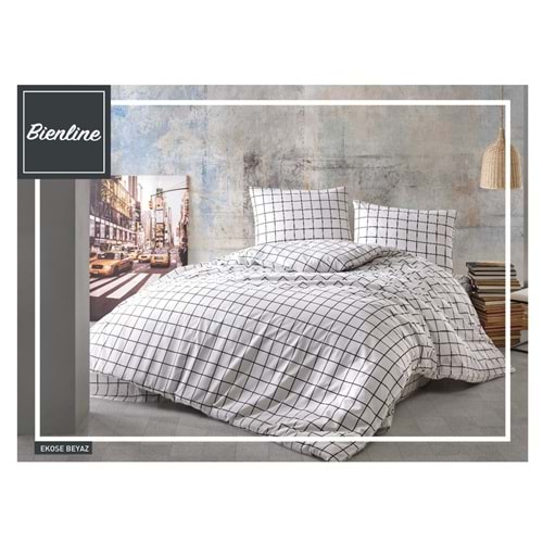 Komfort Home Tek Kişilik Ranforce Nevresim Takımı / Ekose Beyaz