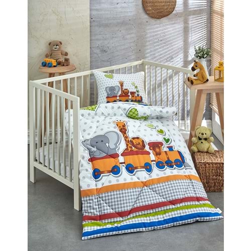 Komfort Home Baskılı %100 Pamuklu Silikon Elyaf Bebek Yorganı+Yastık