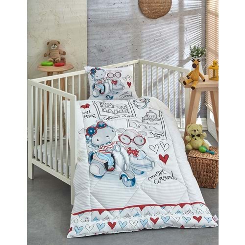 Komfort Home Baskılı %100 Pamuklu Silikon Elyaf Bebek Yorganı+Yastık