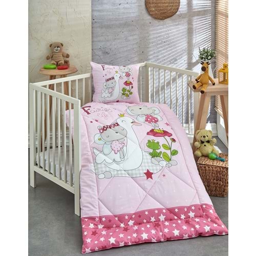 Komfort Home Baskılı %100 Pamuklu Silikon Elyaf Bebek Yorganı+Yastık