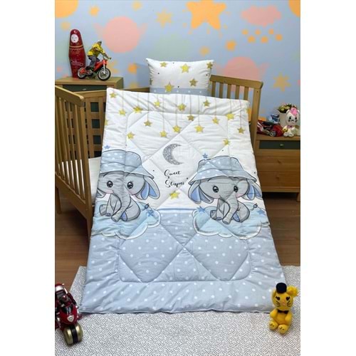 Komfort Home Baskılı %100 Pamuklu Silikon Elyaf Bebek Yorganı+Yastık