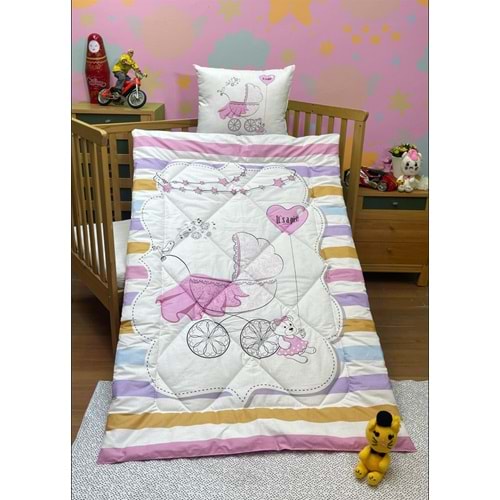 Komfort Home Baskılı %100 Pamuklu Silikon Elyaf Bebek Yorganı+Yastık