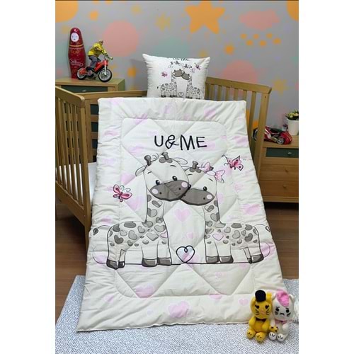 Komfort Home Baskılı %100 Pamuklu Silikon Elyaf Bebek Yorganı+Yastık